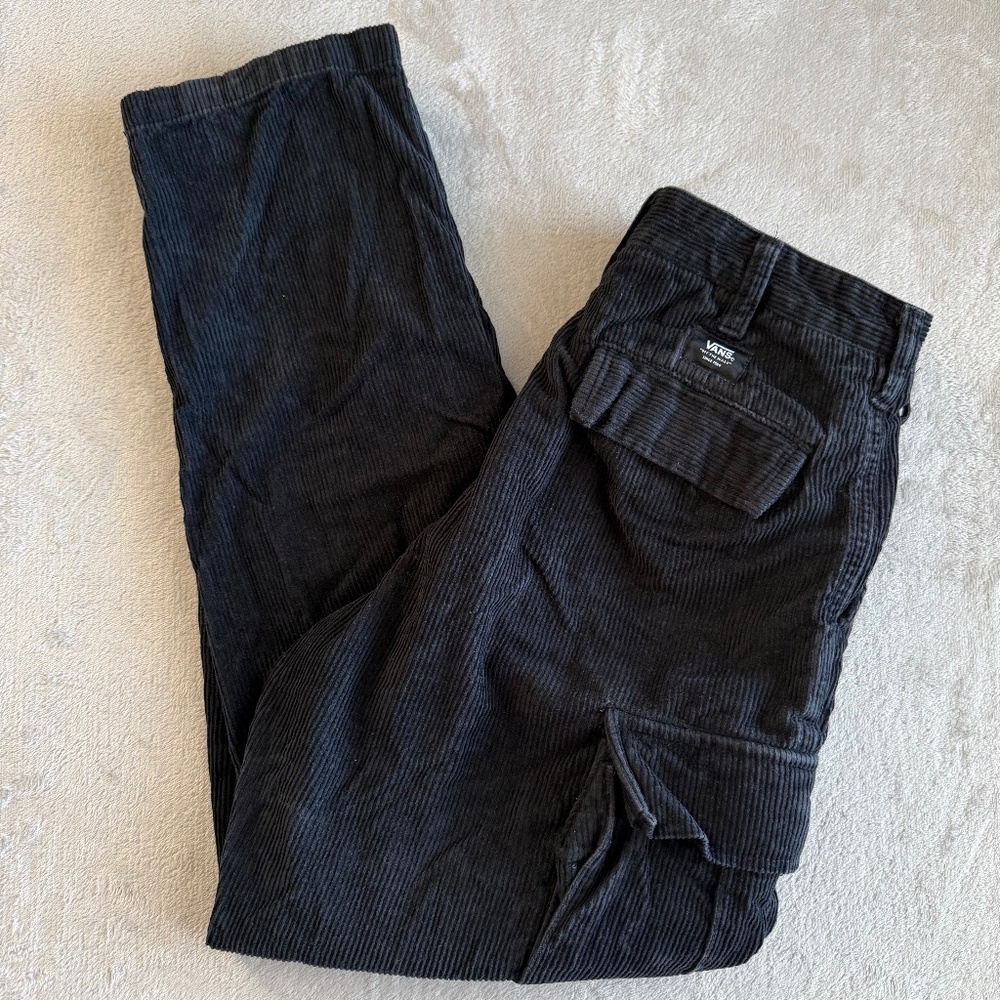 Vans Mens Corduroy Cargo Pants Loose Tapered Fit Size 29x29 Black Skater Y2K